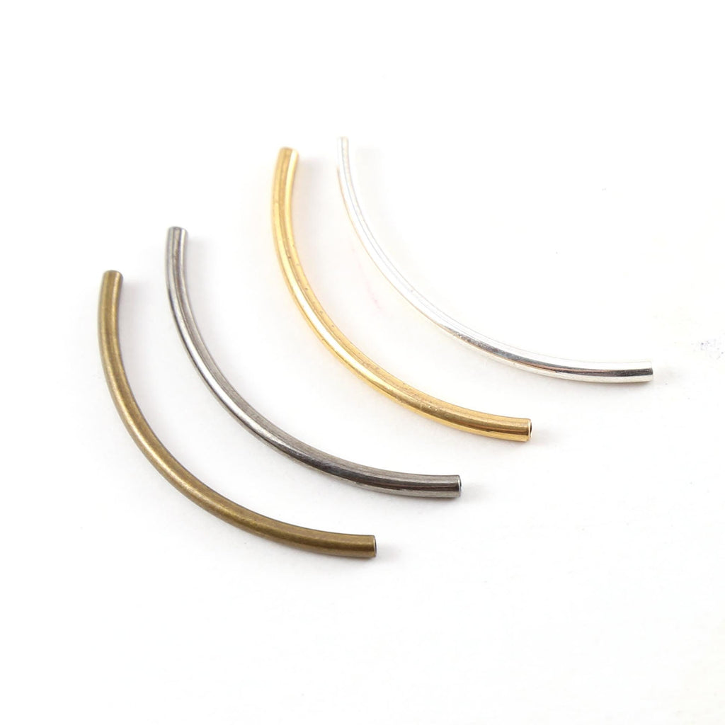 Brass Long 40mm x 2mm Bar Bugle Bead Curved Tube Morse Code (10pc)