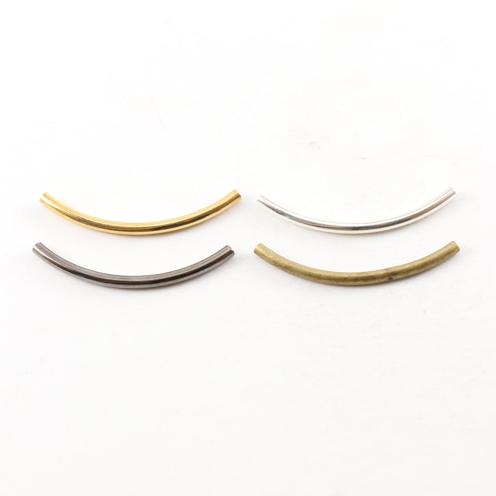 Brass Long 40mm x 2mm Bar Bugle Bead Curved Tube Morse Code (10pc)