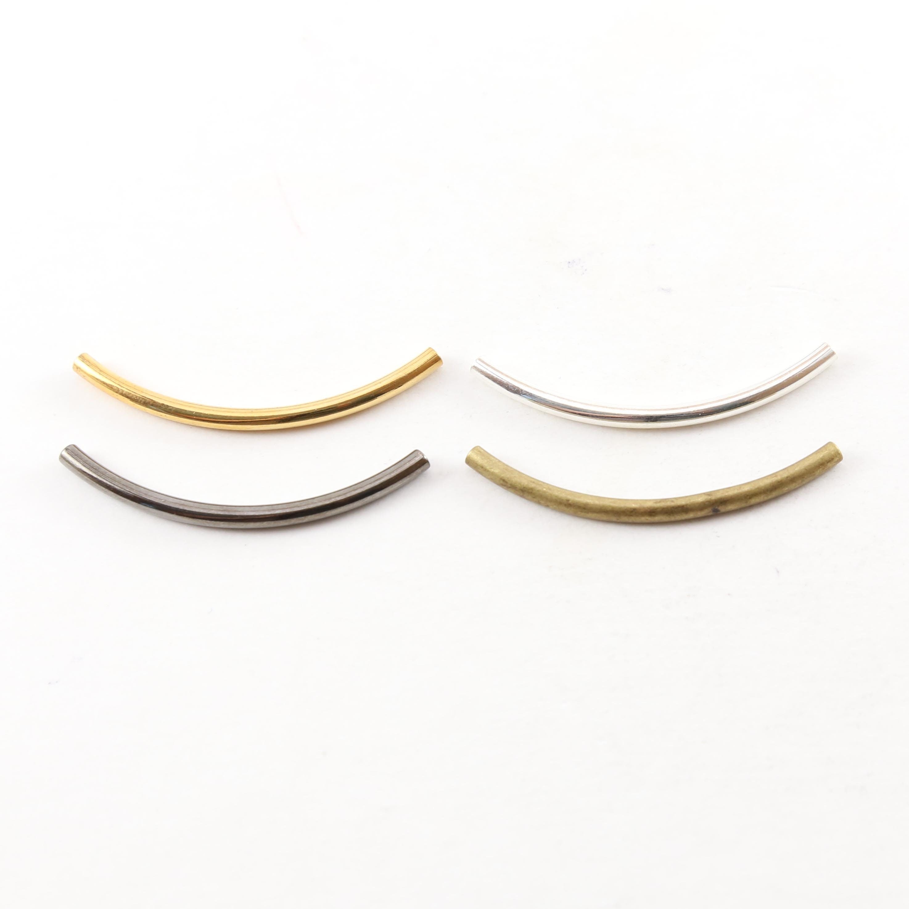 Brass Long 40mm x 2mm Bar Bugle Bead Curved Tube Morse Code (10pc)