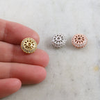 Rhodium Plated Fancy 10.5mm Pave Cubic Zirconia CZ Rose Gold Rondelle