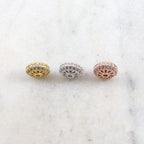 Rhodium Plated Fancy 10.5mm Pave Cubic Zirconia CZ Rose Gold Rondelle