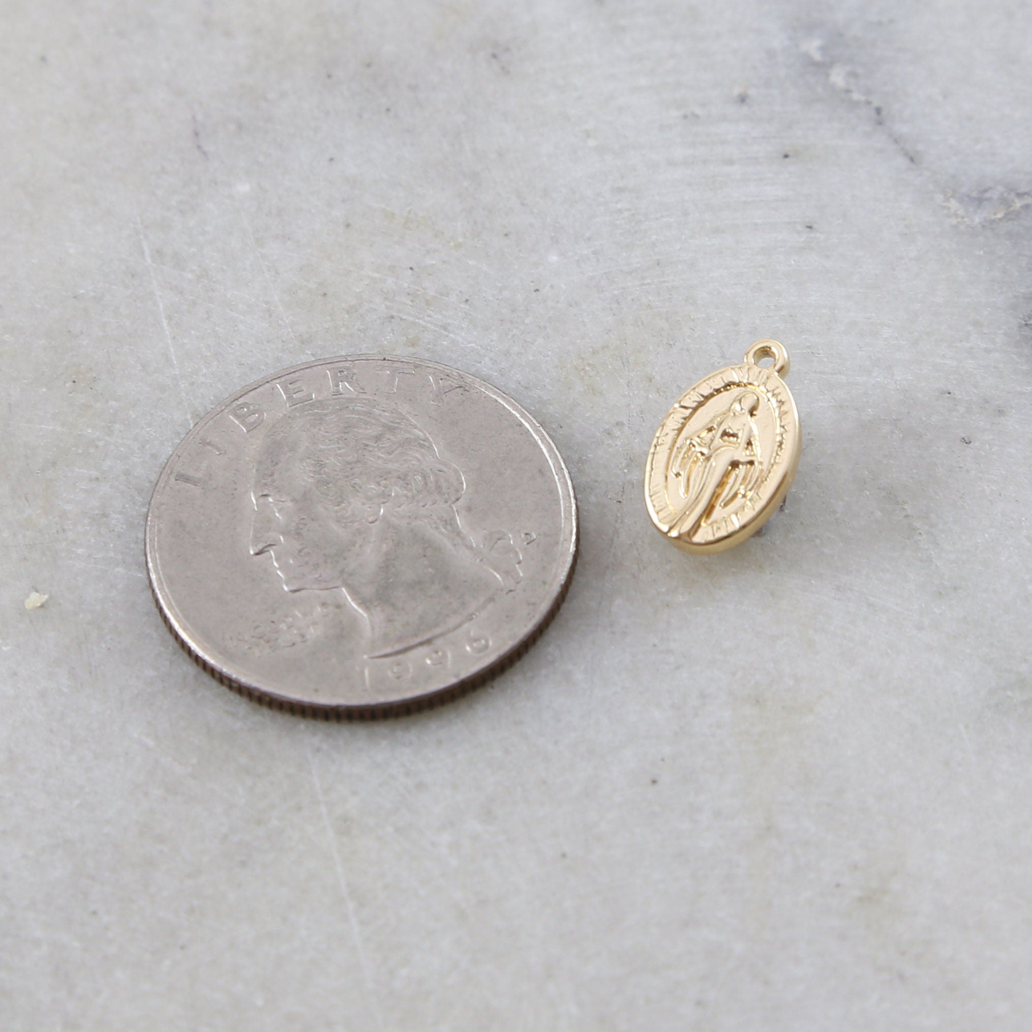 13mmx8mm Brass Small Oval Gold Virgin Mother Mary Miraculous Medal