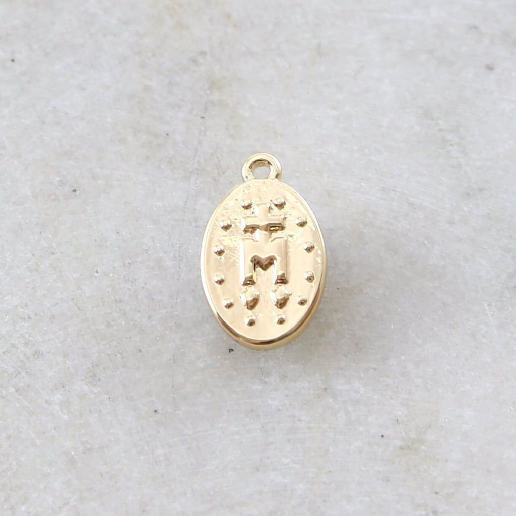 13mmx8mm Brass Small Oval Gold Virgin Mother Mary Miraculous Medal