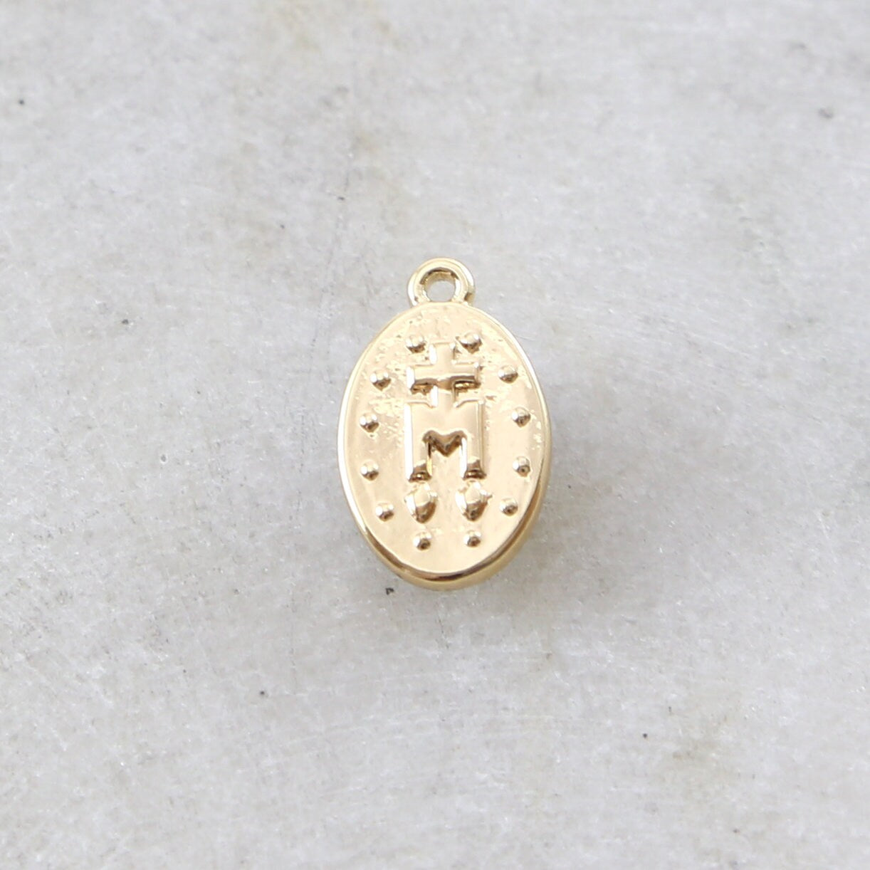 13mmx8mm Brass Small Oval Gold Virgin Mother Mary Miraculous Medal