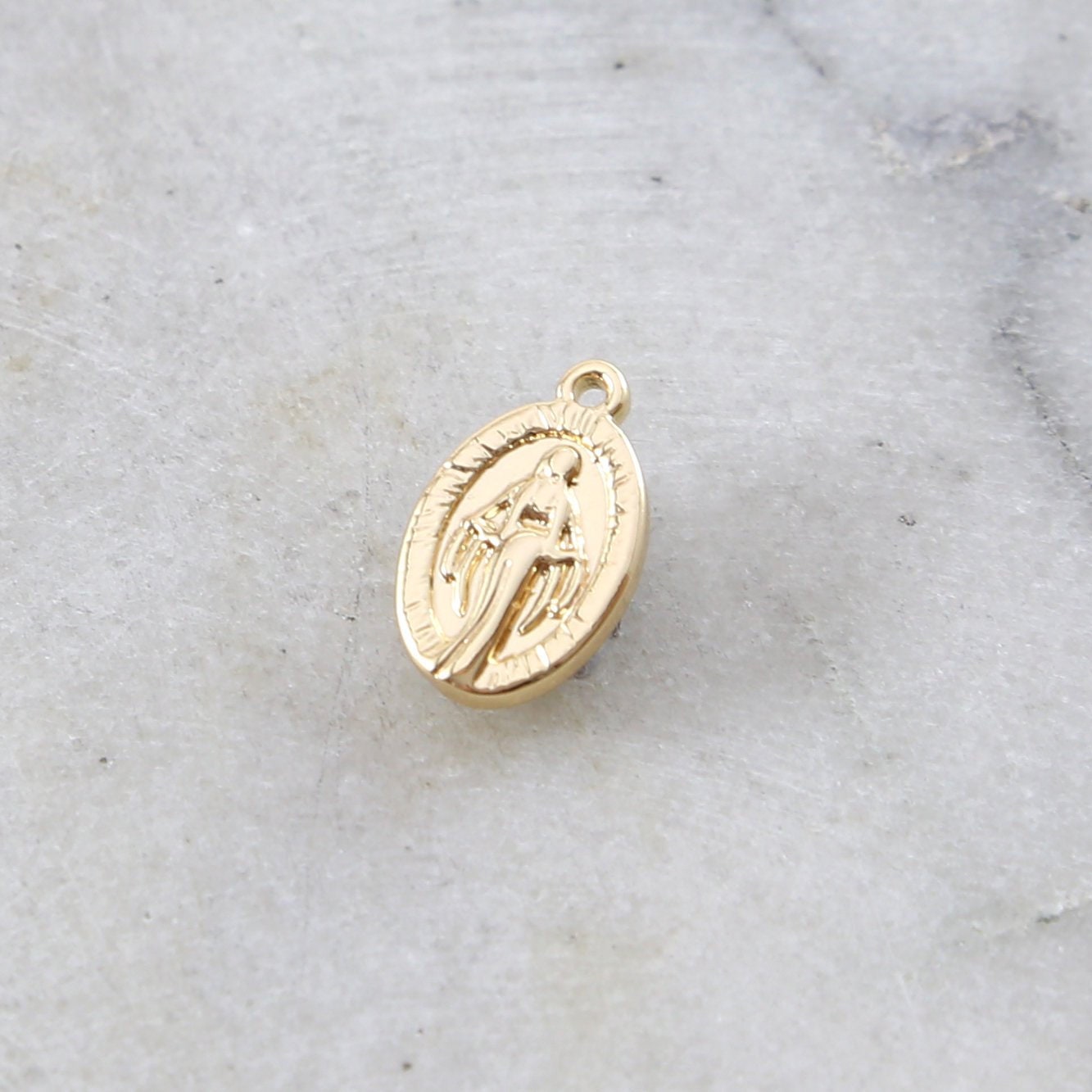 13mmx8mm Brass Small Oval Gold Virgin Mother Mary Miraculous Medal