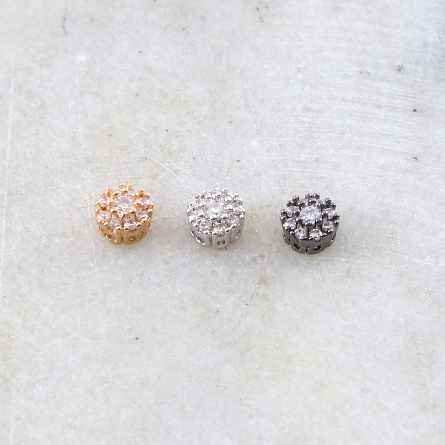 Rhodium Plated Daisy Flower Pave Bead Cubic Zirconia CZ Spacer Bead