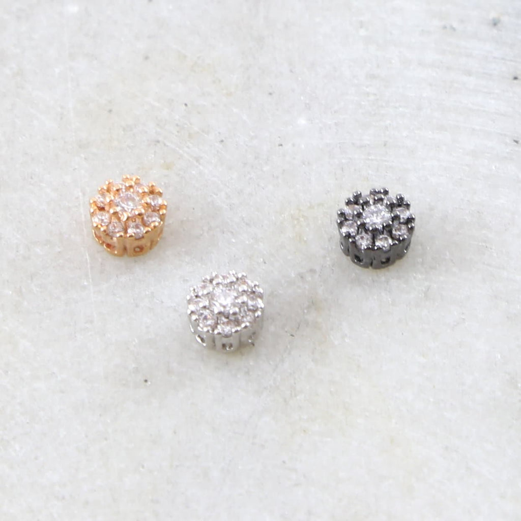 Rhodium Plated Daisy Flower Pave Bead Cubic Zirconia CZ Spacer Bead