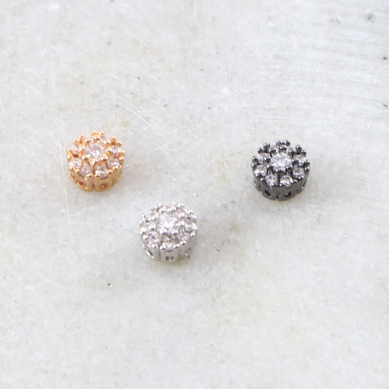Rhodium Plated Daisy Flower Pave Bead Cubic Zirconia CZ Spacer Bead