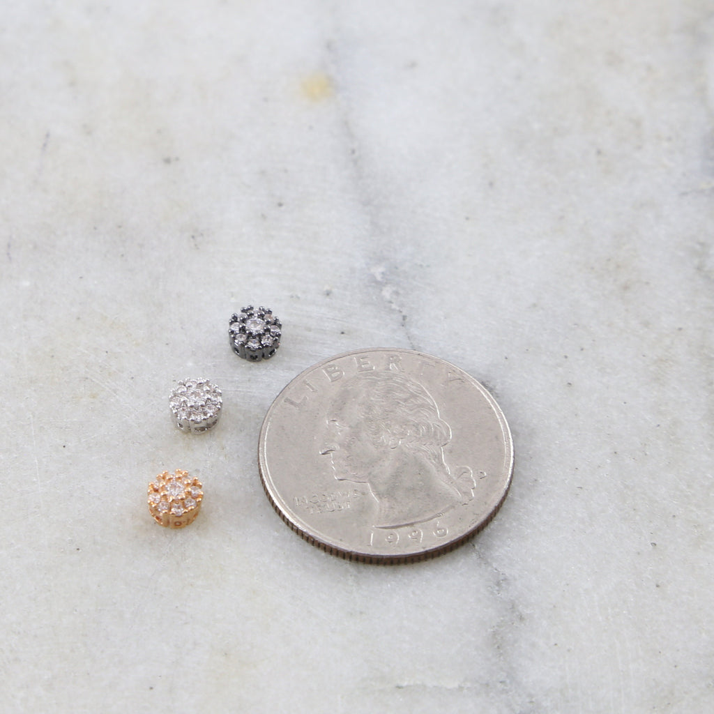 Rhodium Plated Daisy Flower Pave Bead Cubic Zirconia CZ Spacer Bead