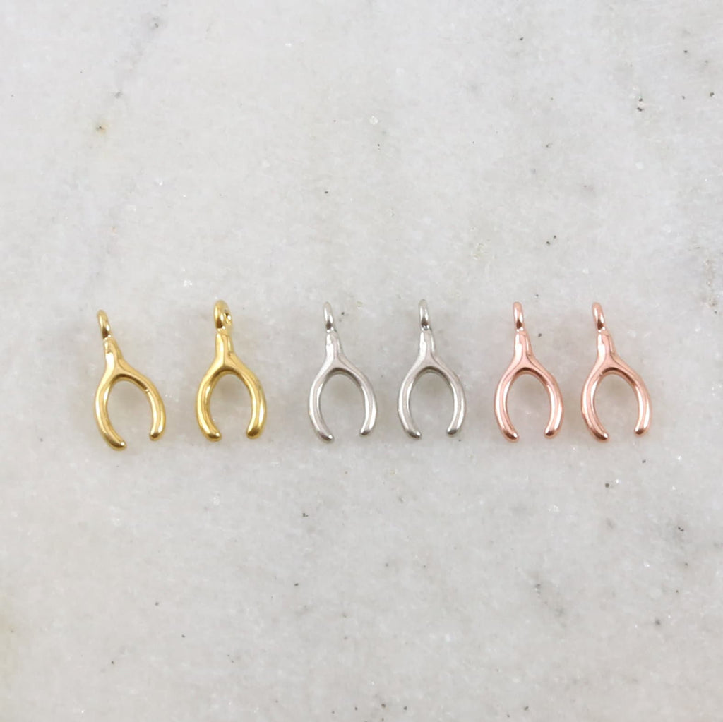 11mmx5mm Sterling Silver or Vermeil Tiny Rose Gold Wishbone Luck Lucky (2pc)
