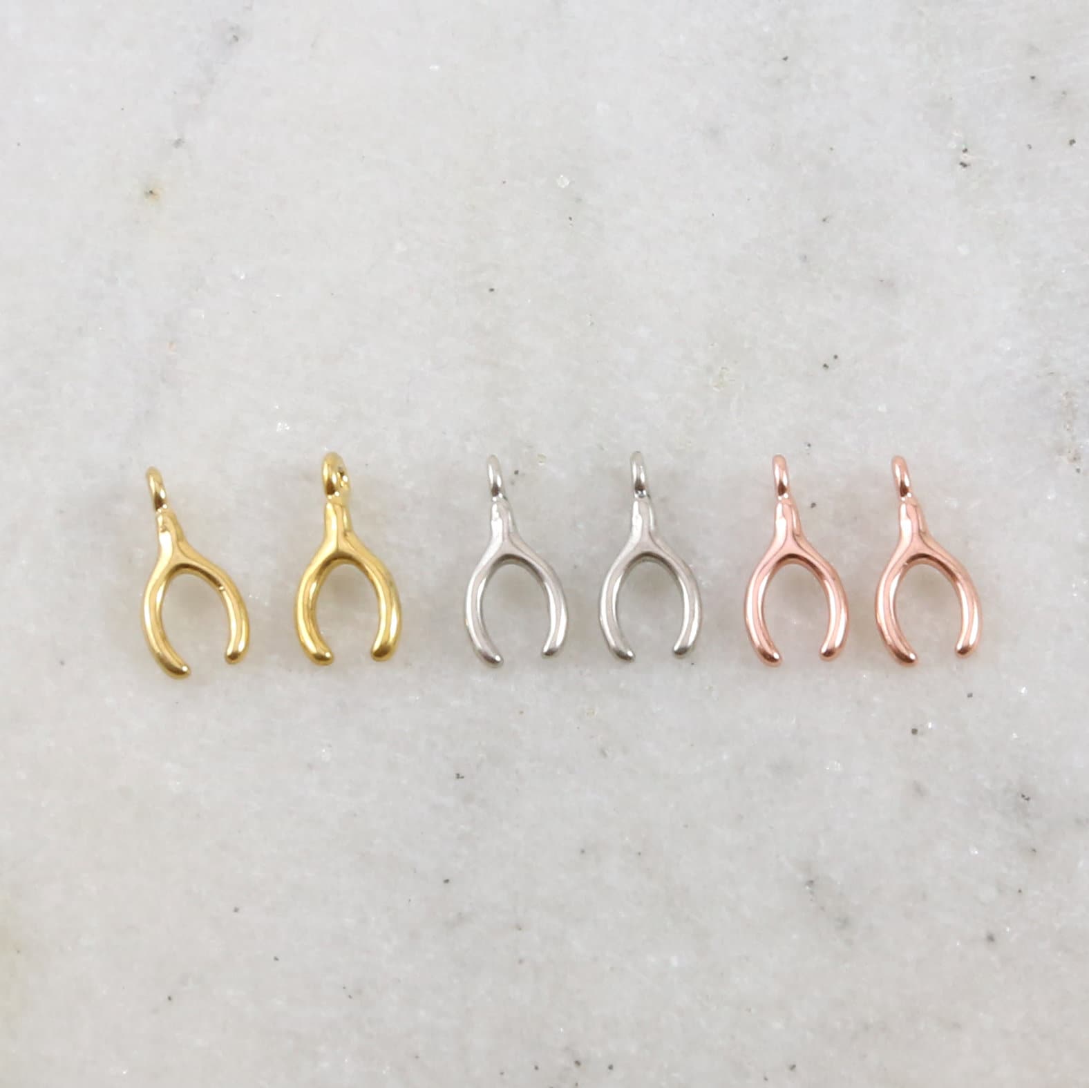 11mmx5mm Sterling Silver or Vermeil Tiny Rose Gold Wishbone Luck Lucky (2pc)