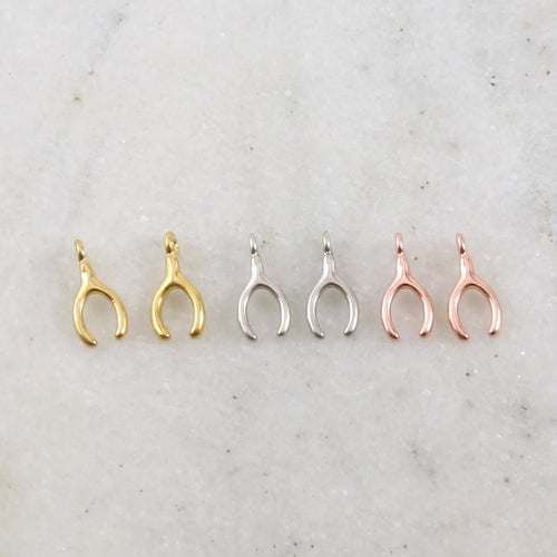 11mmx5mm Sterling Silver or Vermeil Tiny Rose Gold Wishbone Luck Lucky (2pc)