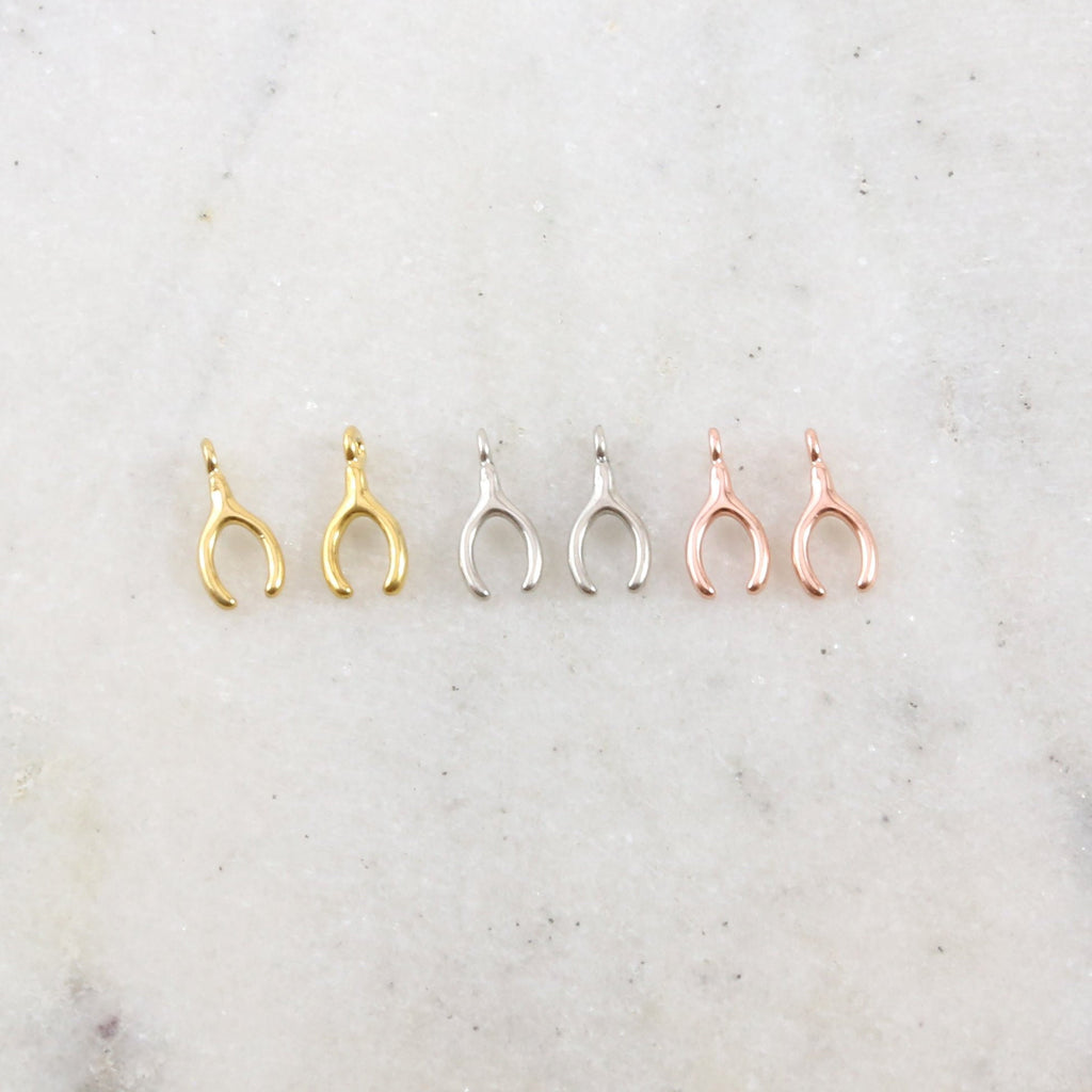 11mmx5mm Sterling Silver or Vermeil Tiny Rose Gold Wishbone Luck Lucky (2pc)