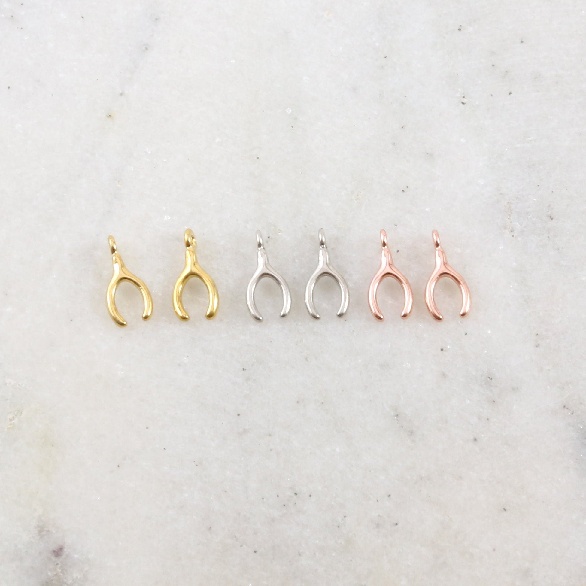 11mmx5mm Sterling Silver or Vermeil Tiny Rose Gold Wishbone Luck Lucky (2pc)
