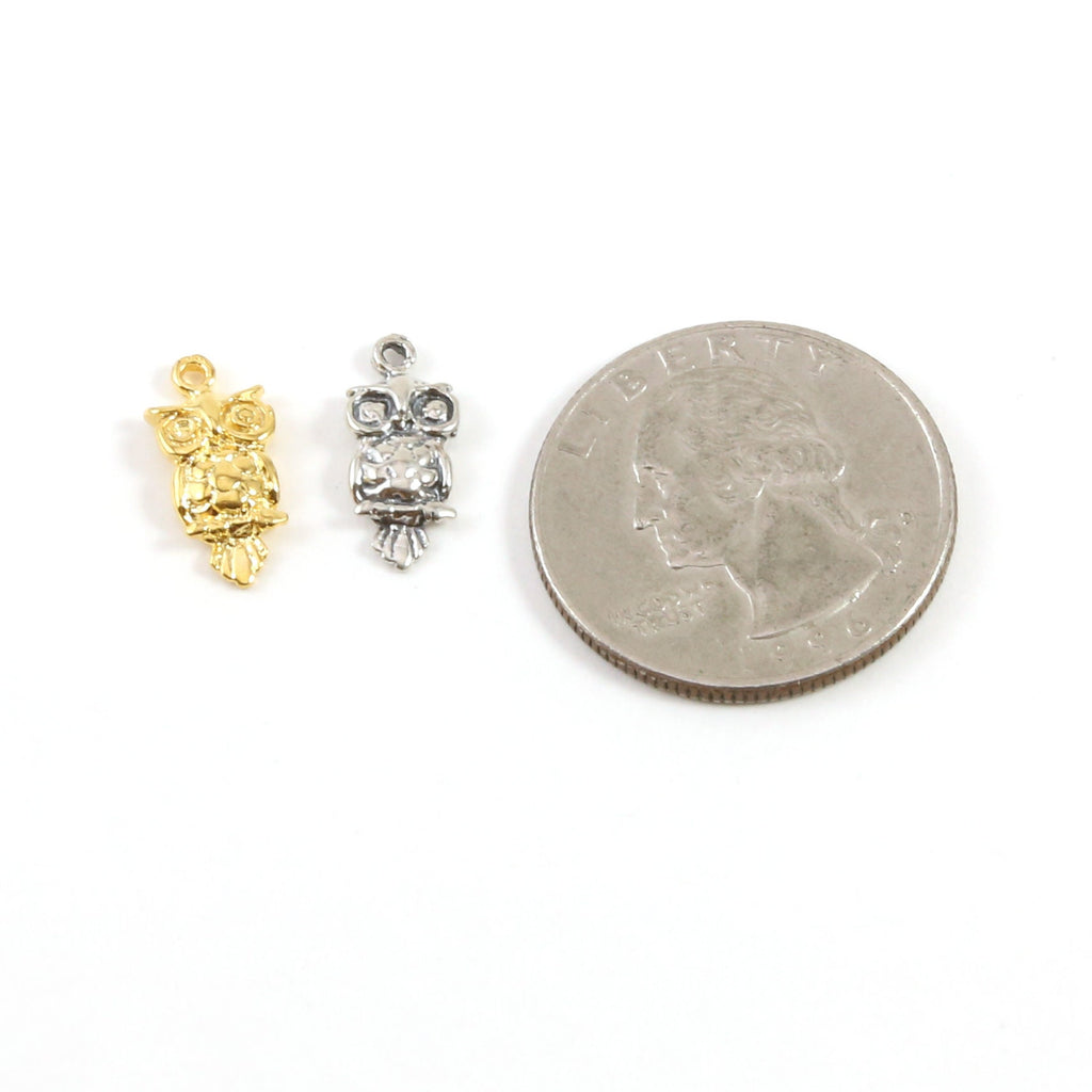 Sterling Silver or Vermeil Tiny Wide Eyed Owl Bird Sitting Charm Nature Bird