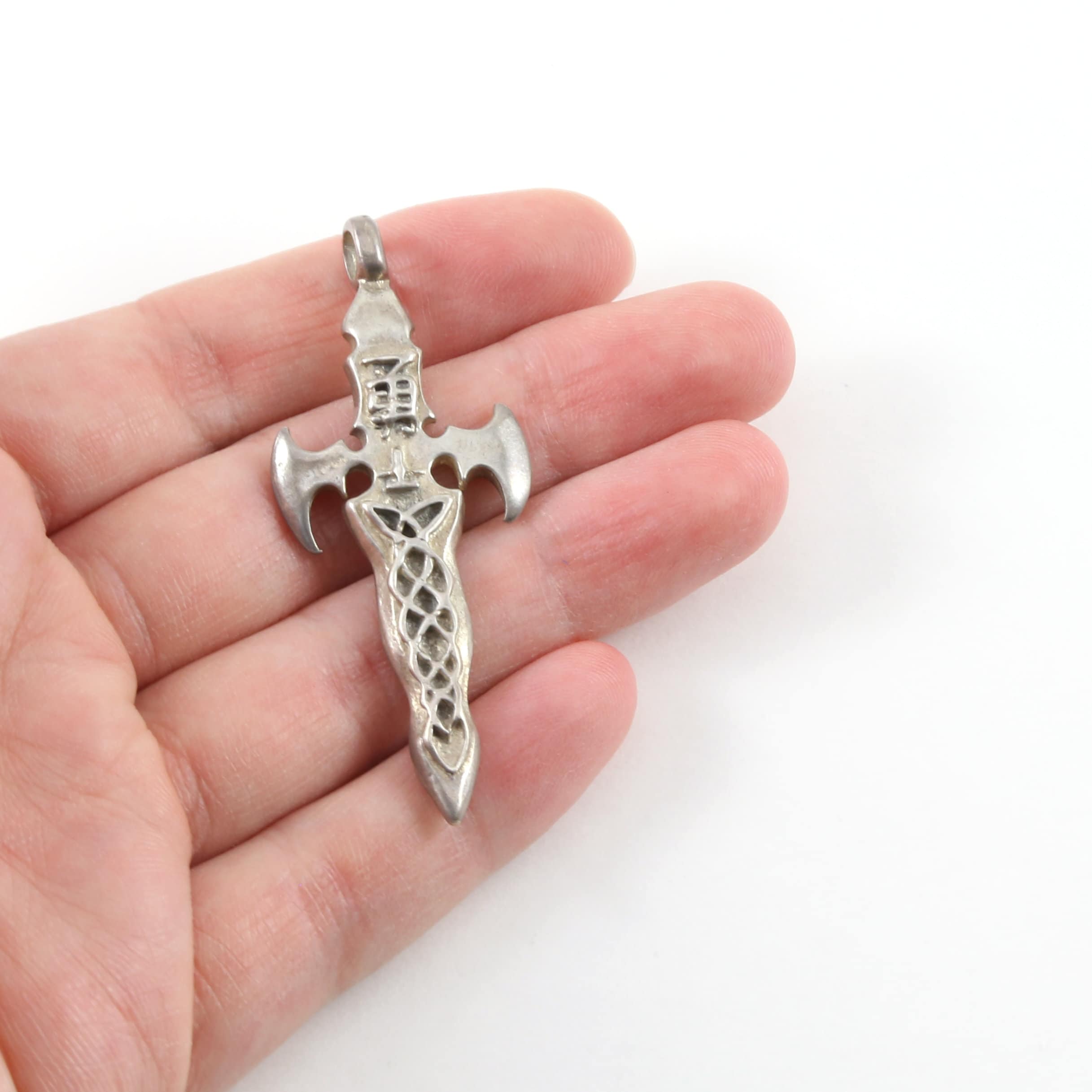 Sterling Silver Large Medieval Dagger Sword Charm Thick Large Pendant