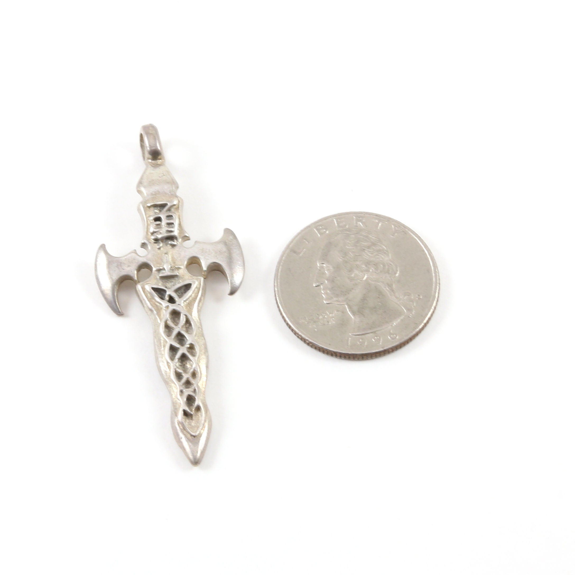 Sterling Silver Large Medieval Dagger Sword Charm Thick Large Pendant