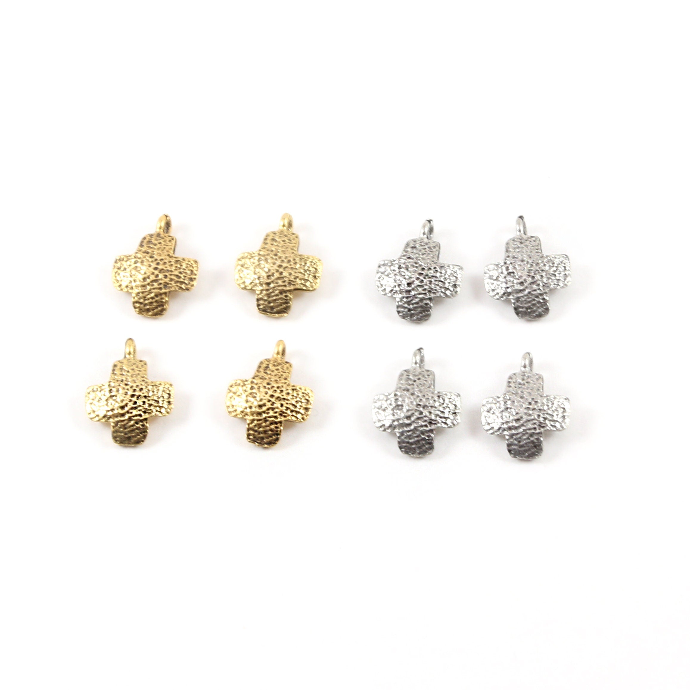 15mmx11mm Pewter Hammered Textured Cross Charm Pendant Religious (4pc)