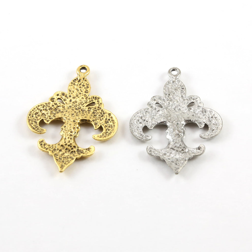 Pewter Fleur De Lis Swirl Design Pendant Necklace Charm 27mm X