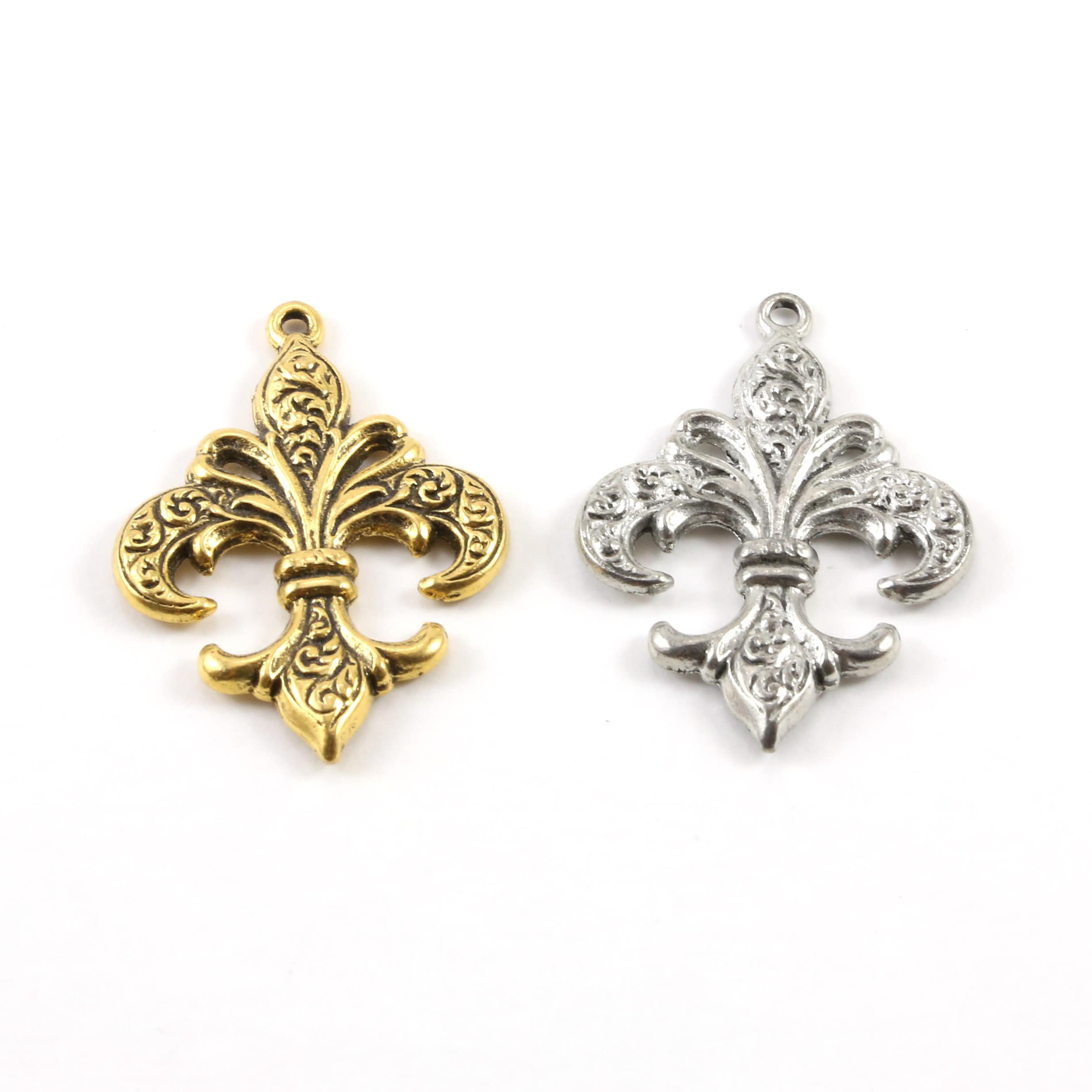 Pewter Fleur De Lis Swirl Design Pendant Necklace Charm 27mm X