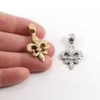 16mmx30mm Pewter Thick Fleur De Lis Hammered Textured Design Pendant