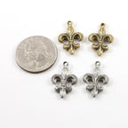 23mmx15mm Pewter Thick Fleur De Lis Etched Line Textured Design Pendant (2pc)