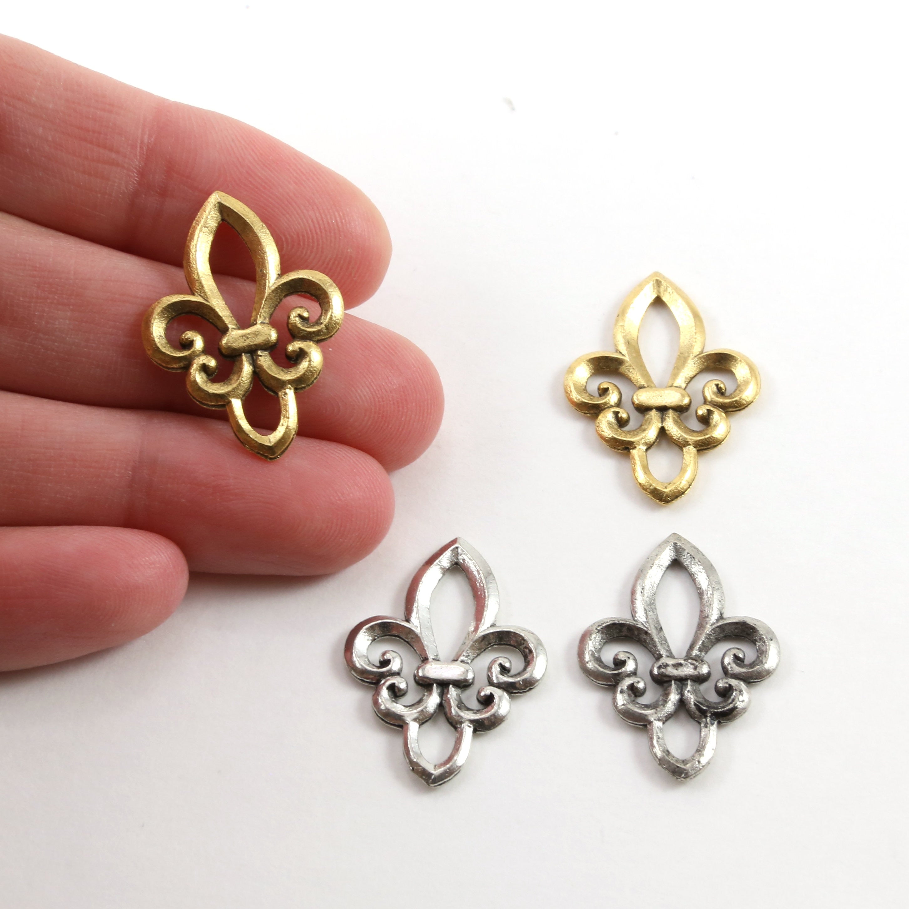 25mmx18mm Pewter Open Fleur De Lis Silhouette Design Pendant Necklace (2pc)
