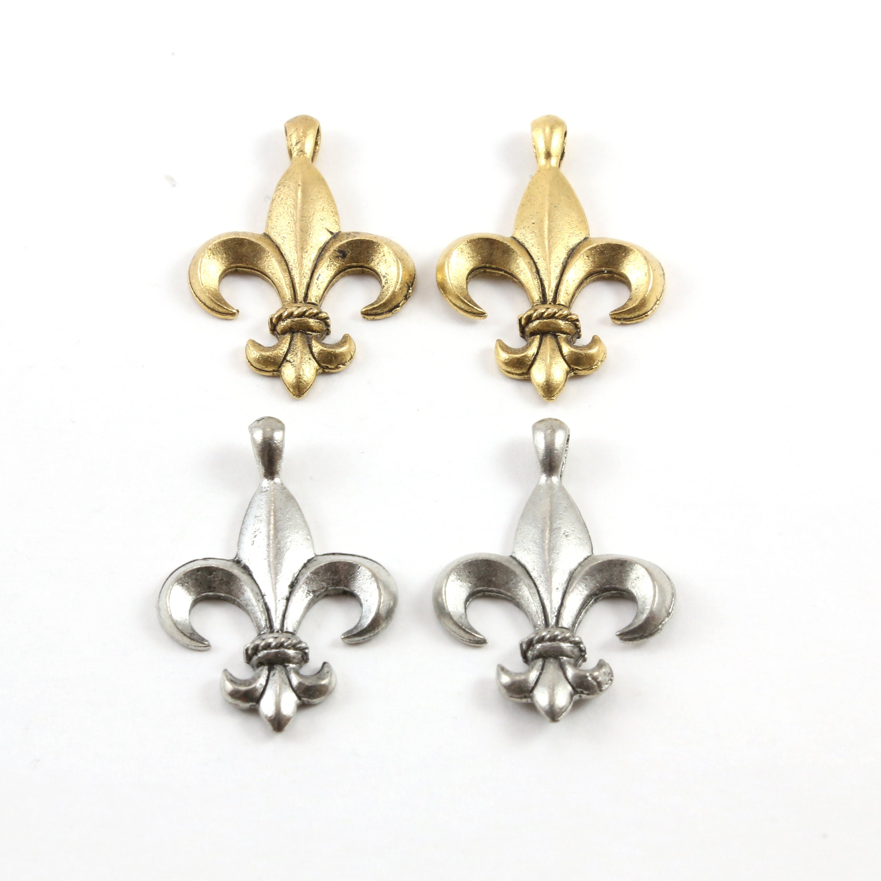 31mmx22mm Pewter Large Fleur De Lis Rope Center Pendant Necklace Charm (2pc)