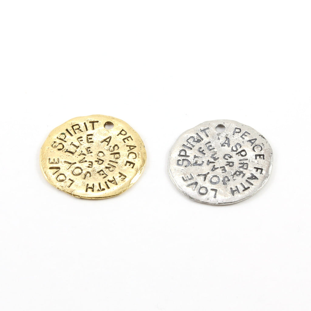 22mm Pewter Large Coin Medallion Stamped Words Spirit Peace Faith