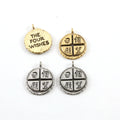 20mmx17mm Pewter Chinese Four Wishes Charm Symbol Pendant Circle Coin (2pc)