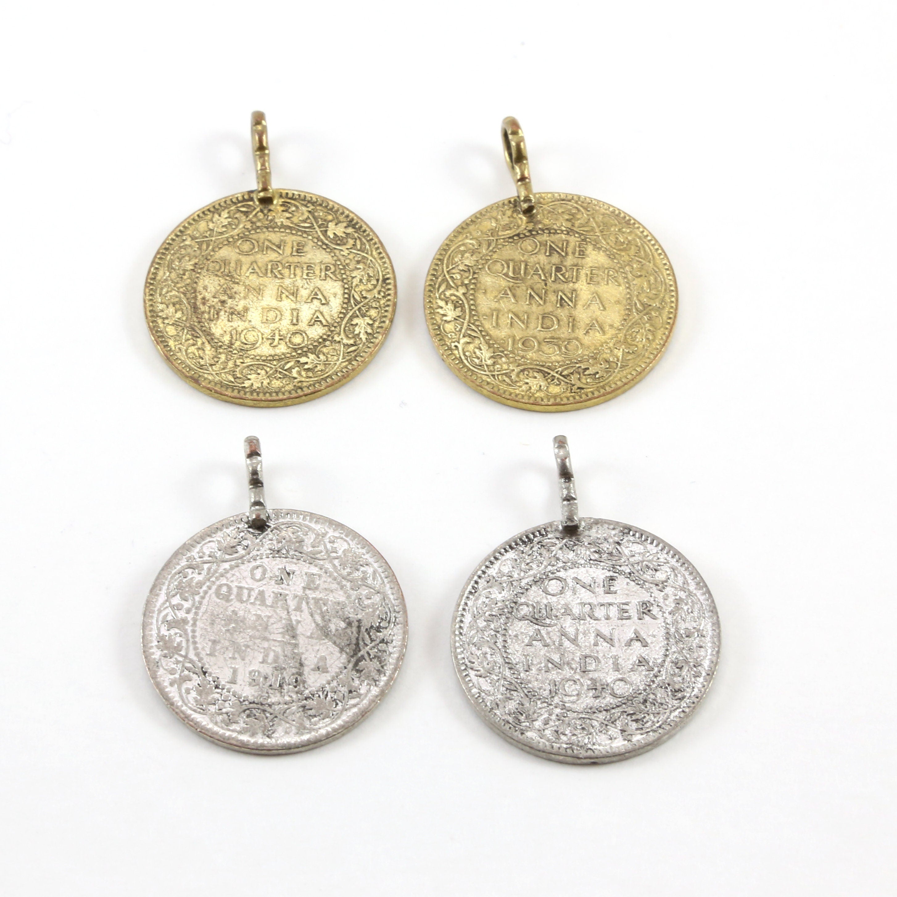 33mmx25mm Pewter George VI King Emperor One Quarter Anna India 1939 Coin (2pc)