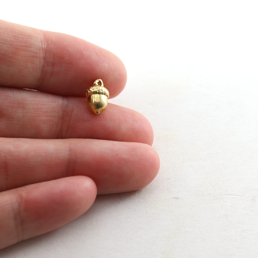 8mmx5mm Sterling Silver or Vermeil Tiny Acorn Charm Gold Nature Oak Tree