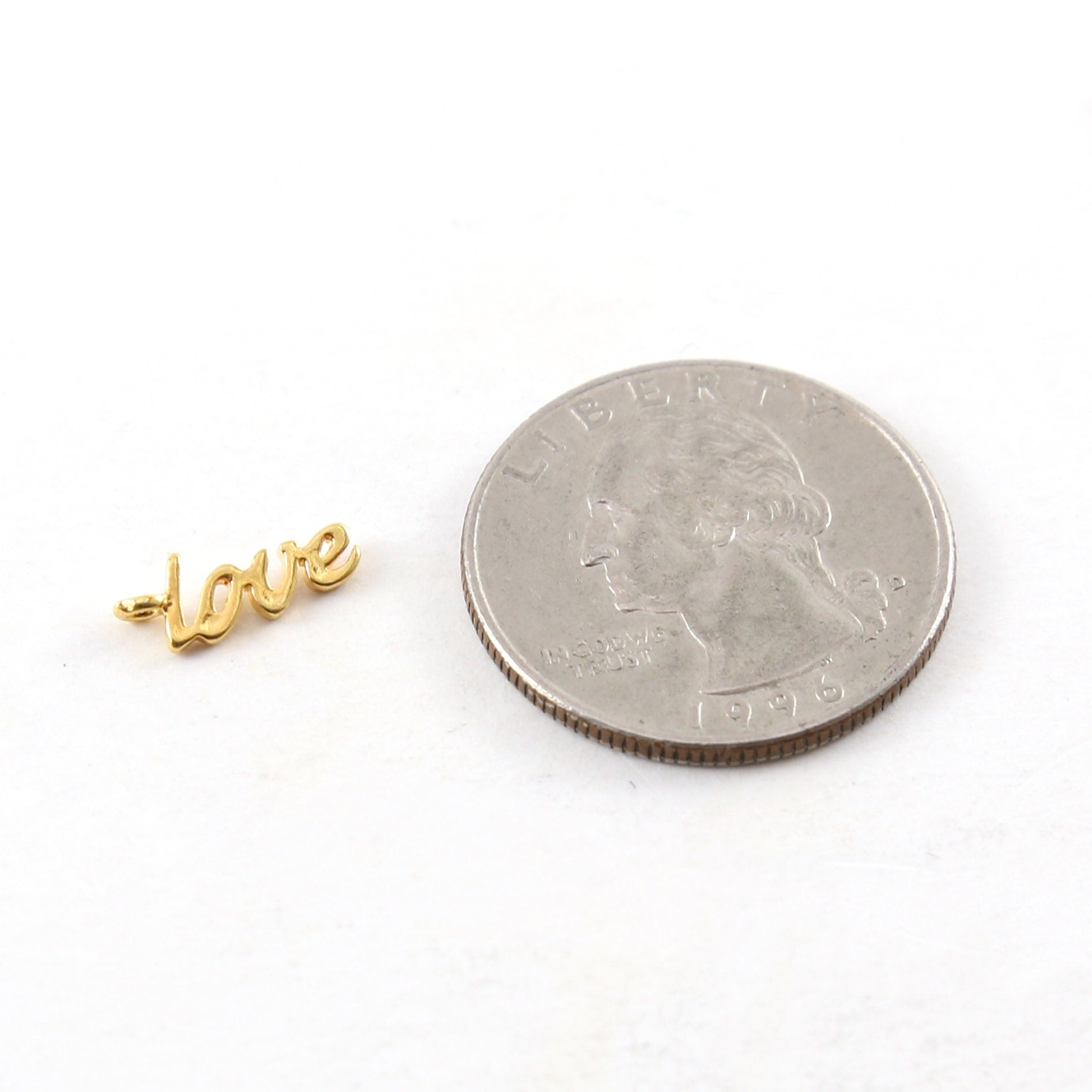 12mmx5mm Sterling Silver or Vermeil Tiny Cursive Love Cut Out Word Charm Rose