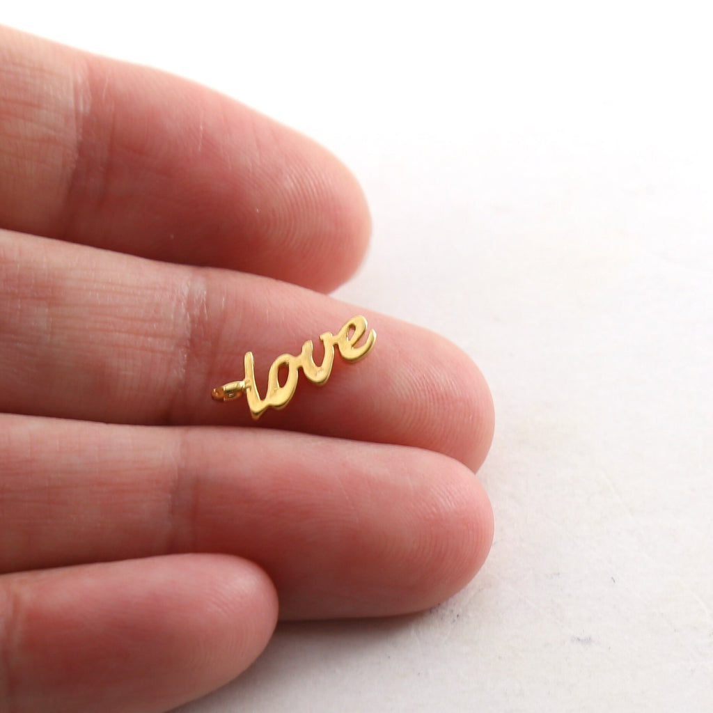 12mmx5mm Sterling Silver or Vermeil Tiny Cursive Love Cut Out Word Charm Rose