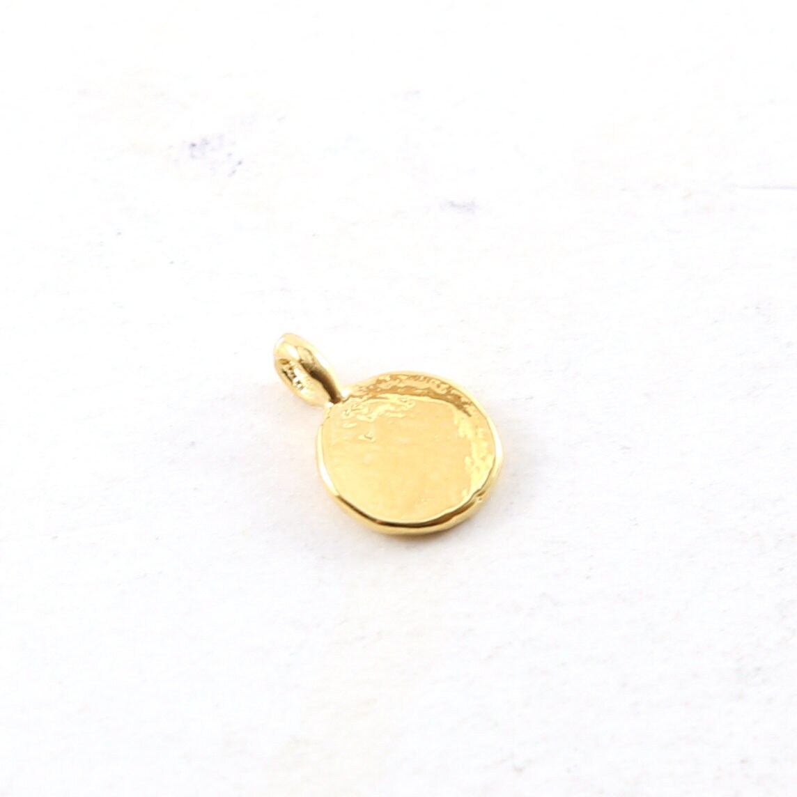 Sterling Silver or Vermeil Tiny Mini Round Om Ohm Stamped Embossed Charm