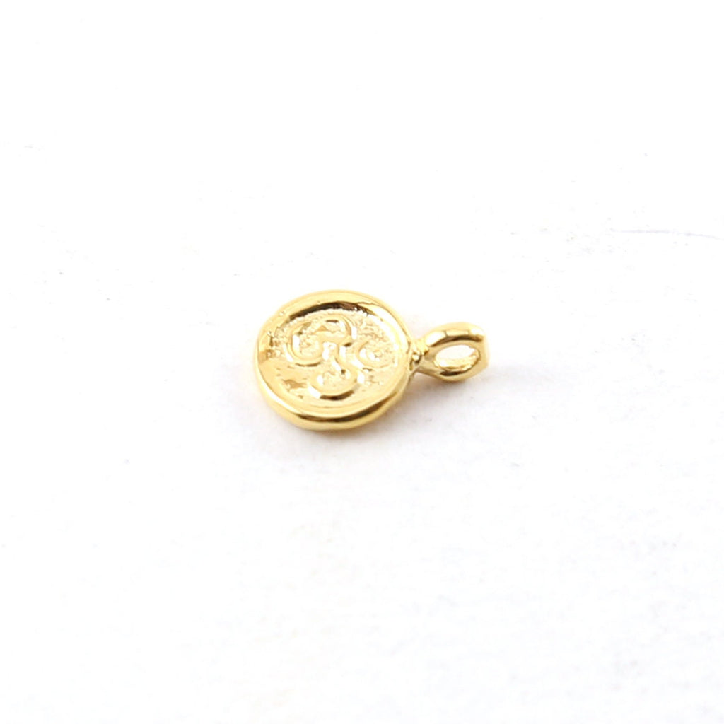 Sterling Silver or Vermeil Tiny Mini Round Om Ohm Stamped Embossed Charm