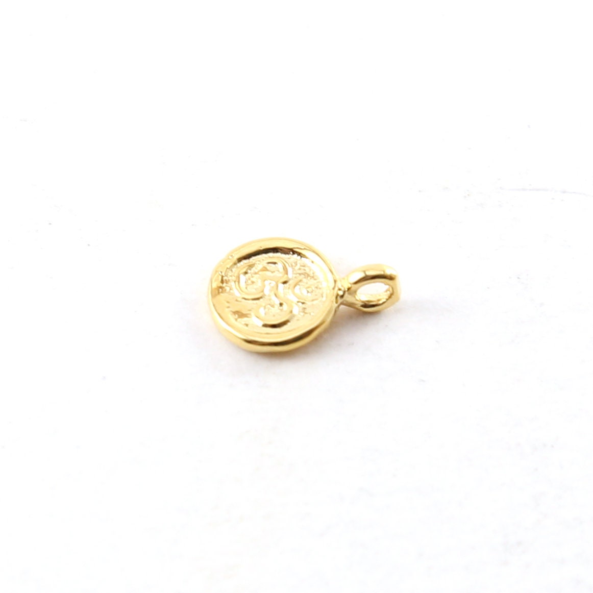 Sterling Silver or Vermeil Tiny Mini Round Om Ohm Stamped Embossed Charm