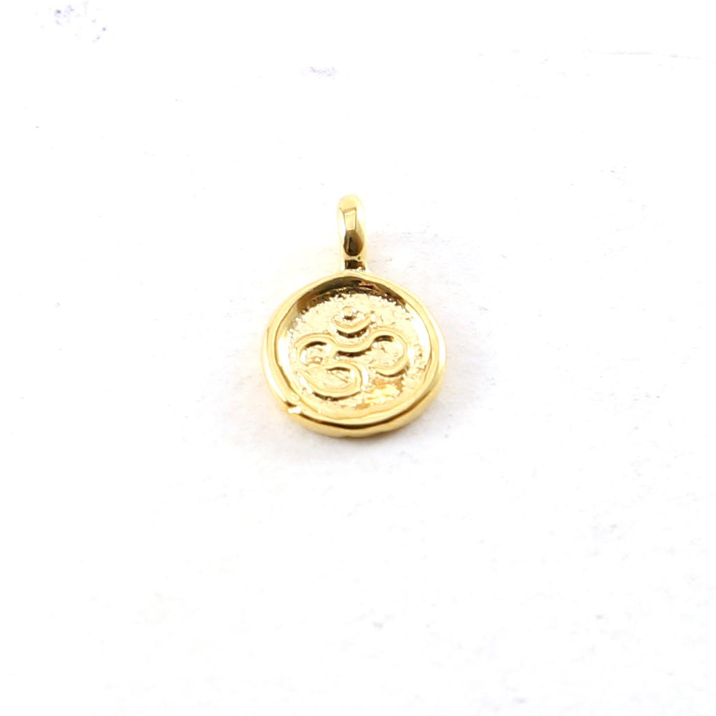 Sterling Silver or Vermeil Tiny Mini Round Om Ohm Stamped Embossed Charm