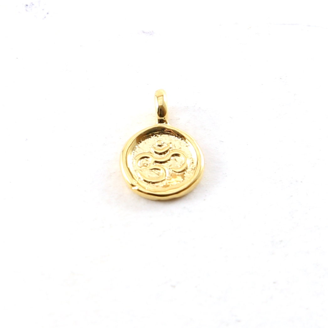 Sterling Silver or Vermeil Tiny Mini Round Om Ohm Stamped Embossed Charm