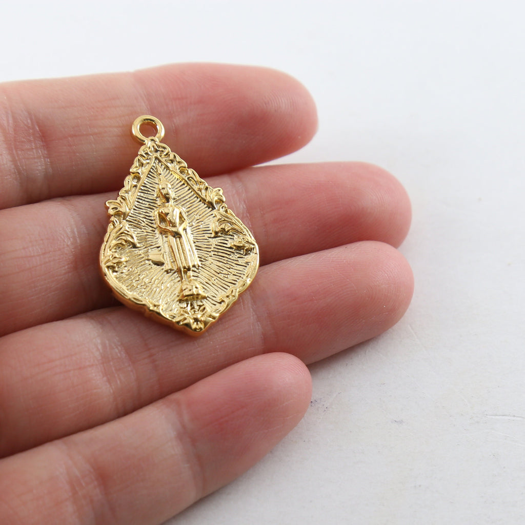 Sterling Silver or Vermeil Double Sided Buddha Pointed Teardrop Detailed Yoga