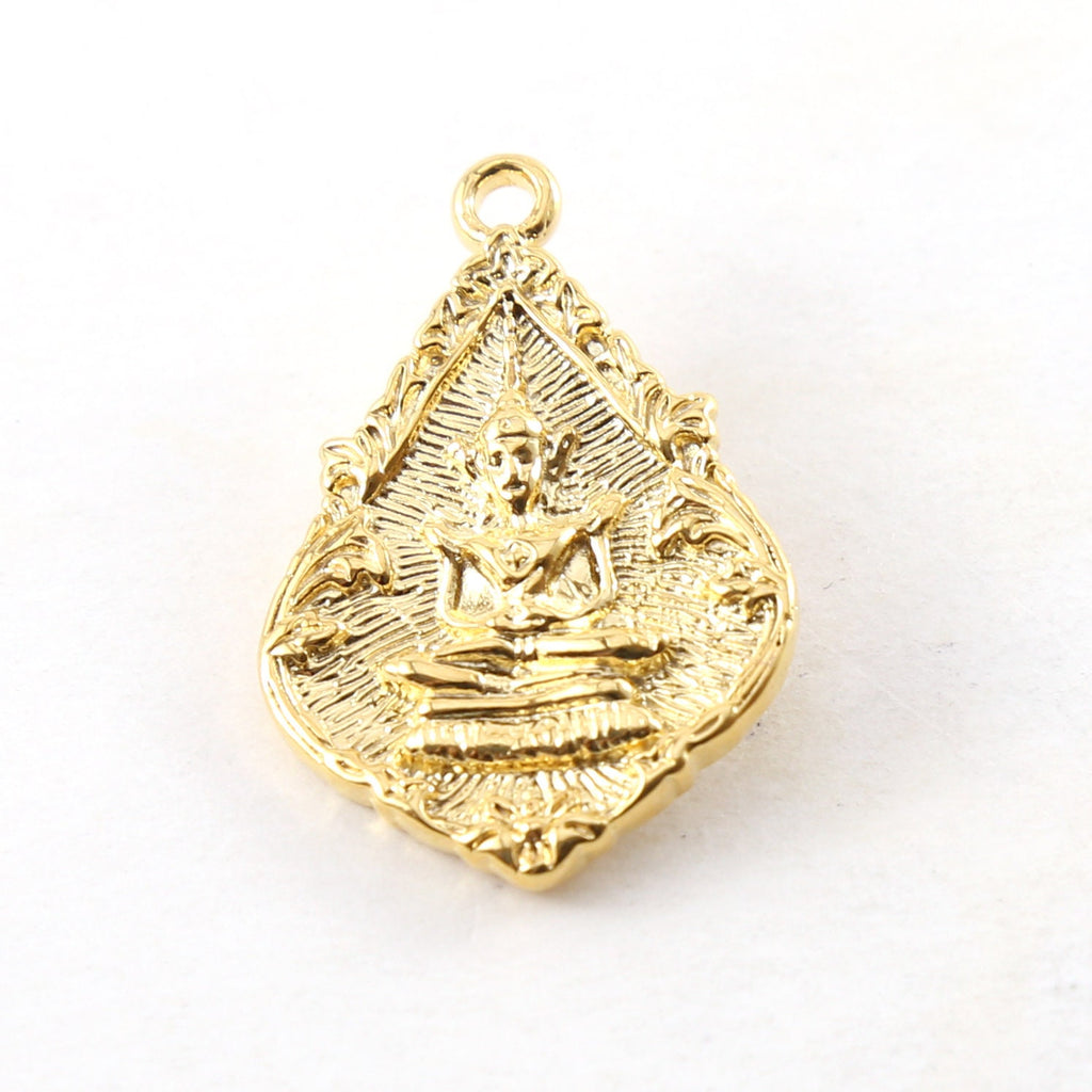 Sterling Silver or Vermeil Double Sided Buddha Pointed Teardrop Detailed Yoga