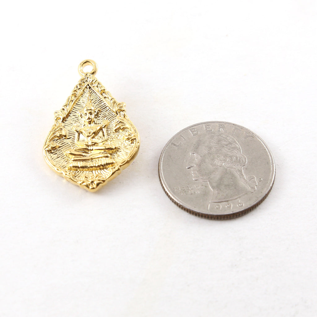 Sterling Silver or Vermeil Double Sided Buddha Pointed Teardrop Detailed Yoga