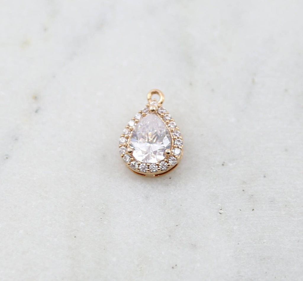 Rhodium Plated Pave CZ Teardrop Cubic Zirconia Gold,Rose Gold