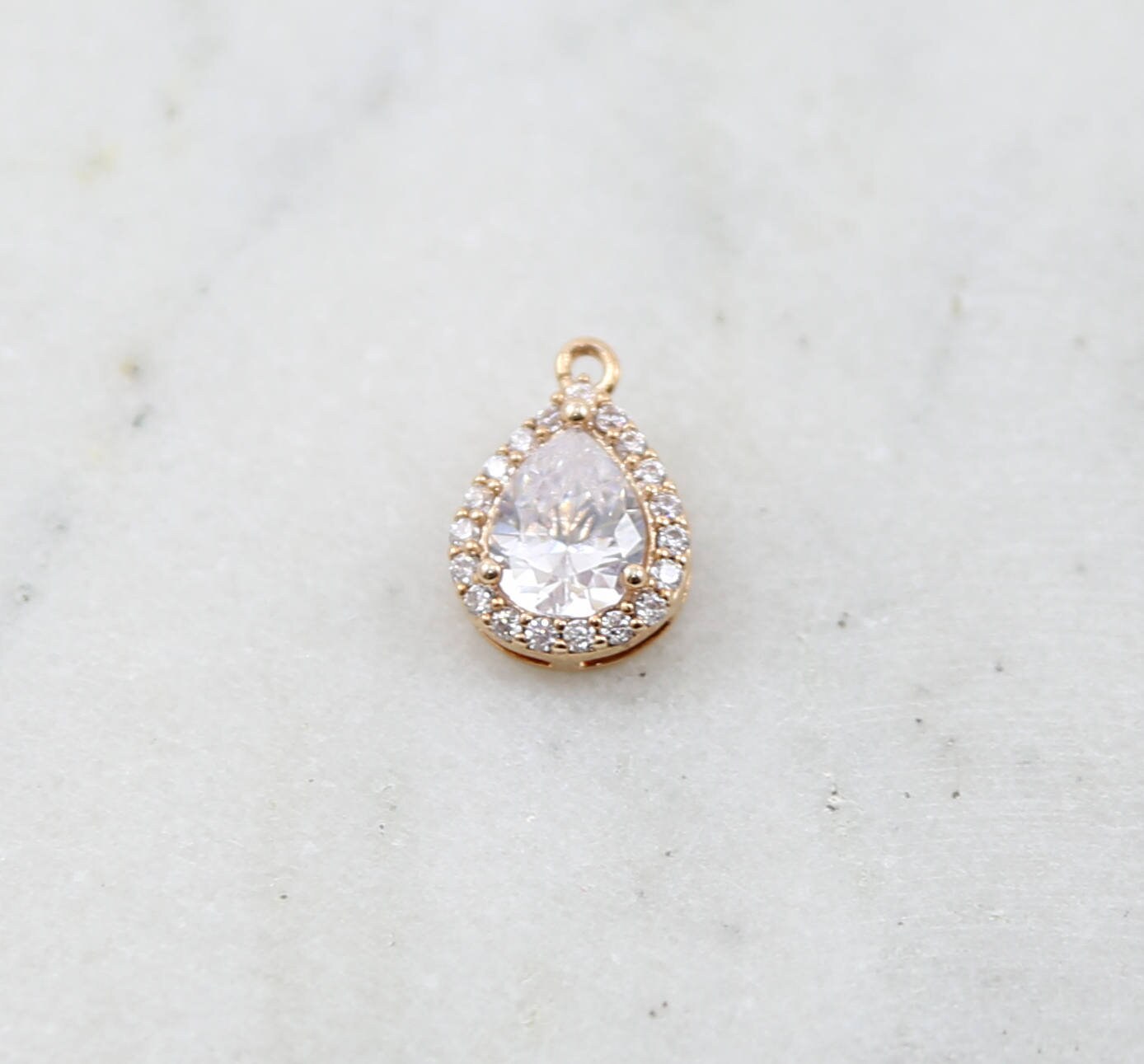 Rhodium Plated Pave CZ Teardrop Cubic Zirconia Gold,Rose Gold
