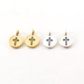 Pewter Coin Stamped Cross Circle Charm with Bail Pendant (2pc)