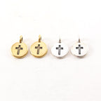 Pewter Coin Stamped Cross Circle Charm with Bail Pendant (2pc)