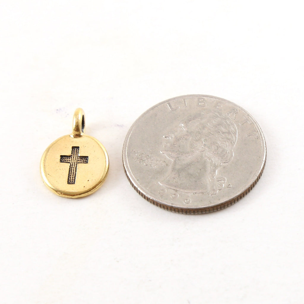 Pewter Coin Stamped Cross Circle Charm with Bail Pendant (2pc)