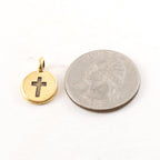 Pewter Coin Stamped Cross Circle Charm with Bail Pendant (2pc)
