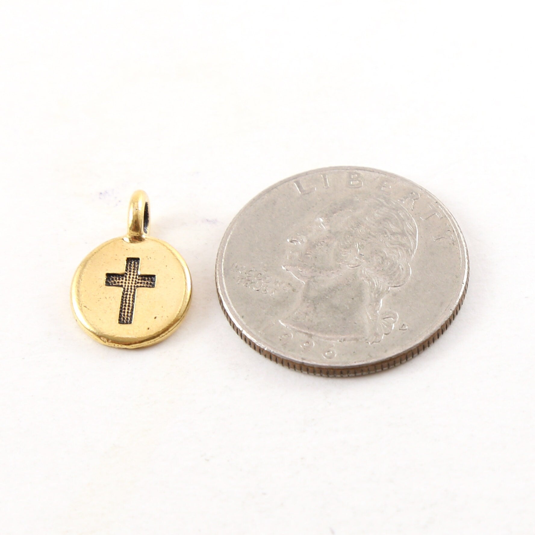 Pewter Coin Stamped Cross Circle Charm with Bail Pendant (2pc)