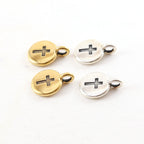 Pewter Coin Stamped Cross Circle Charm with Bail Pendant (2pc)